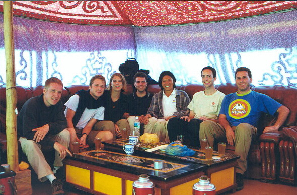 International travelers (L to R, German, French, German, Australian, Tibetan, American, Israeli)